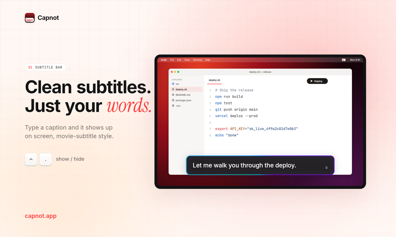 The subtitle bar at the bottom of the screen, opened with Control-period.